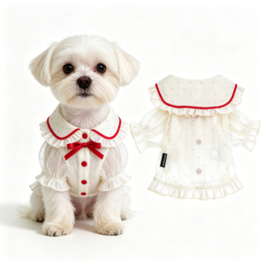 Cute Ruffle Collar Dog Dress with Bow & Sparkles