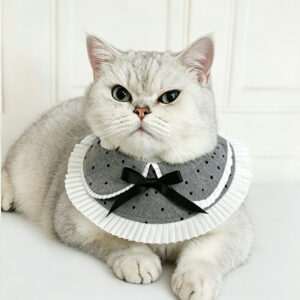 Grey Polka Dot Drool Bib for Cats & Dogs Pleated Ruffle Pet Bib