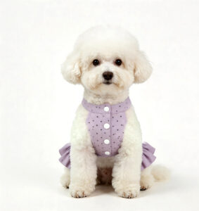 Lavender Polka Dot Dog Dress Bow and Ruffle Design for Small Dogs